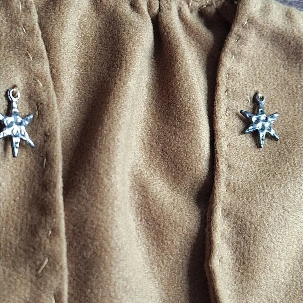 VTG Doll Western Fringe Vest Tan Faux Suede Silver Star Sheriff Cowgirl Outfit